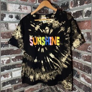 Women’s Colorful Felt SUNSHINE Lettering Custom Bleach Spiral Tiedye Tee